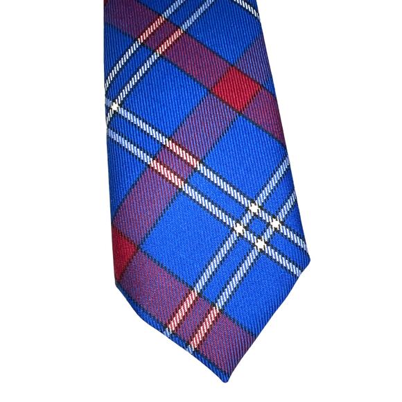 Ingles Buchan Tie in 100% Pure New Wool Plaid in Blue Red White Made in Scotland - Picture 2 of 3